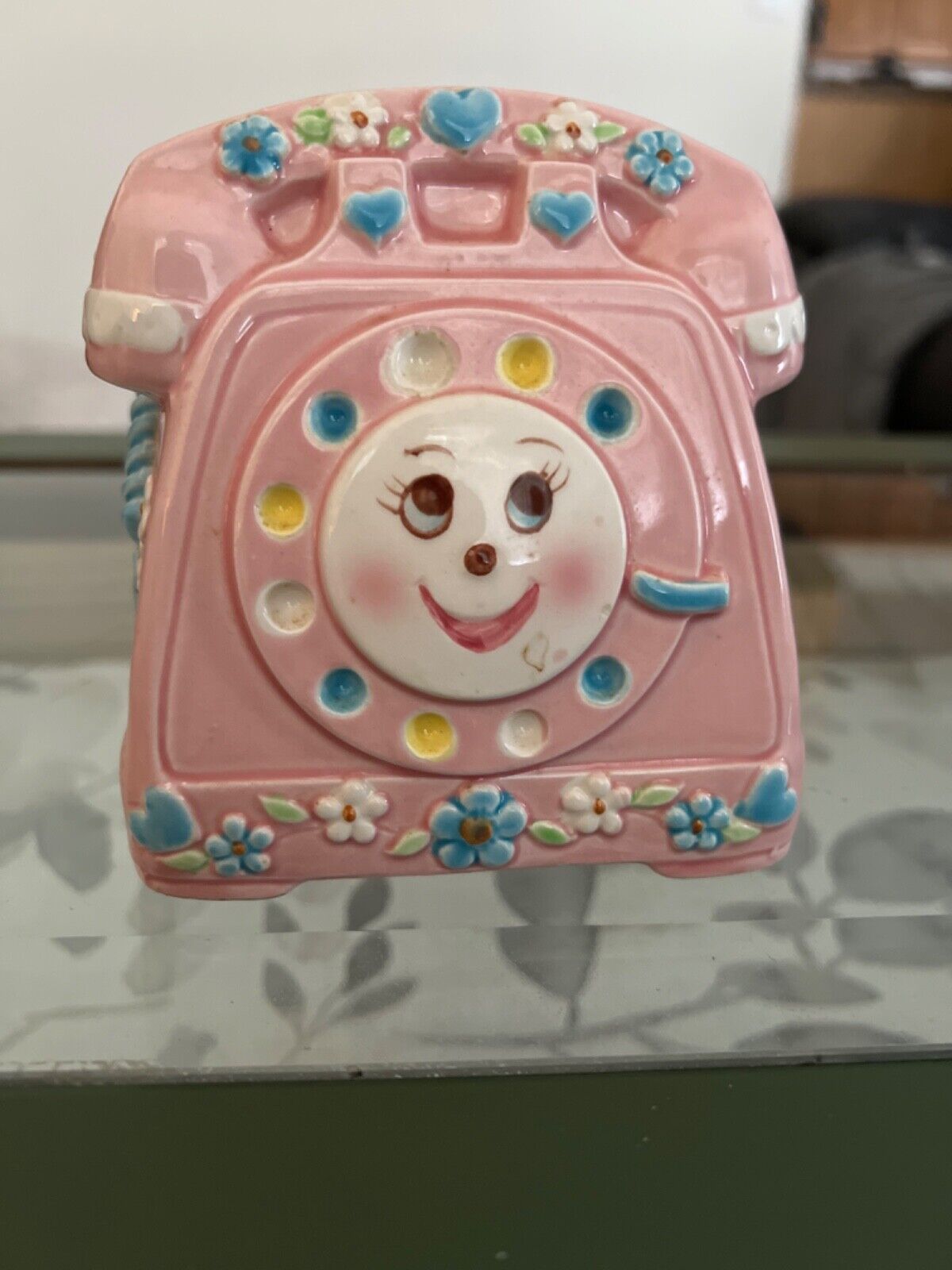 VINTAGE Pastel Ceramic Pink Telephone Baby Planter by Nancy Pew Japan