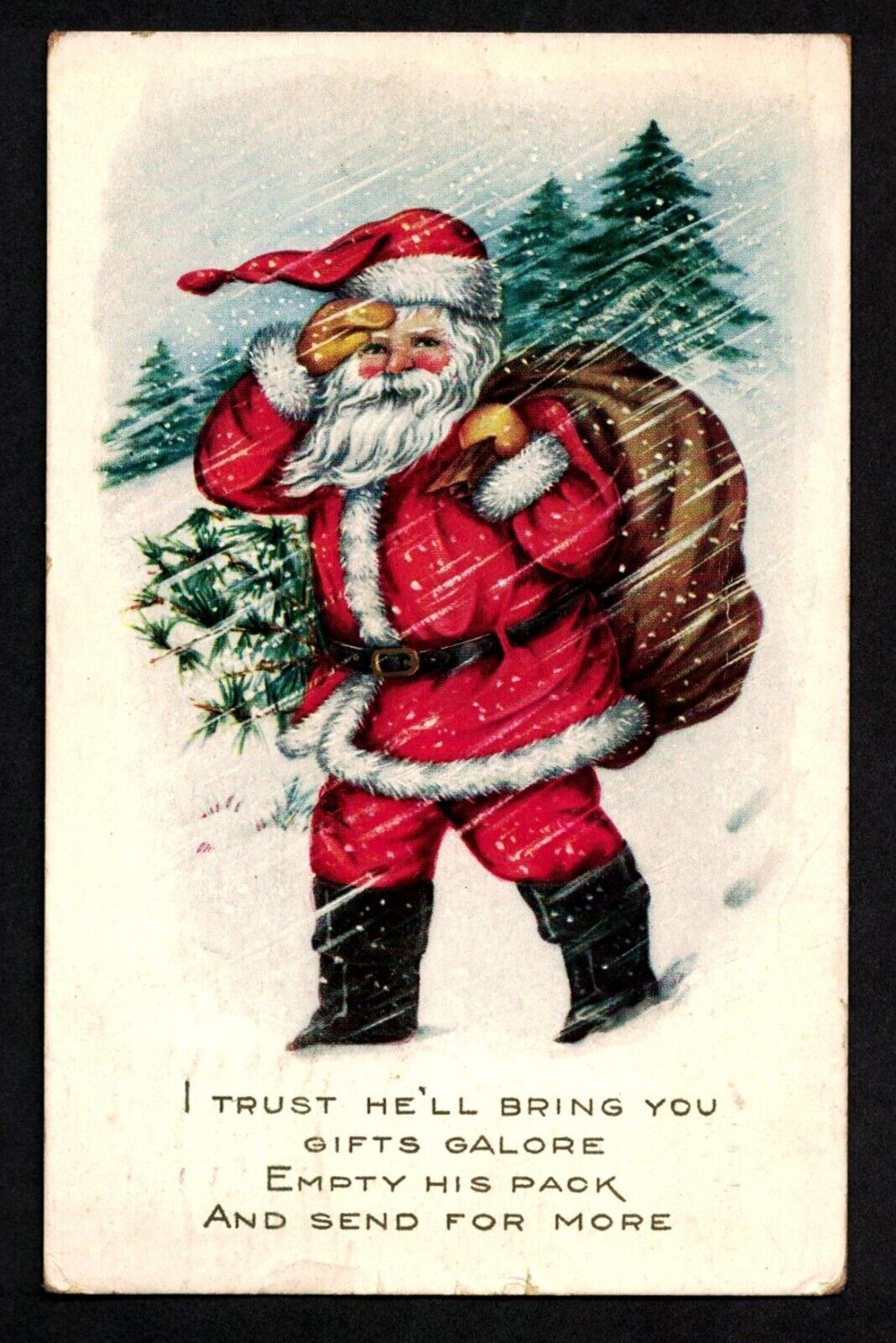 3602 Antique Vintage Postcard Santa Snowstorm CINCINNATI 1919 RED CROSS STAMP