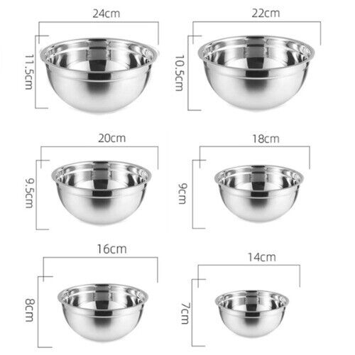 6Pcs Stainless Steel Bowls Set Nesting Mixing Bowls Salad Bowls Food Storage