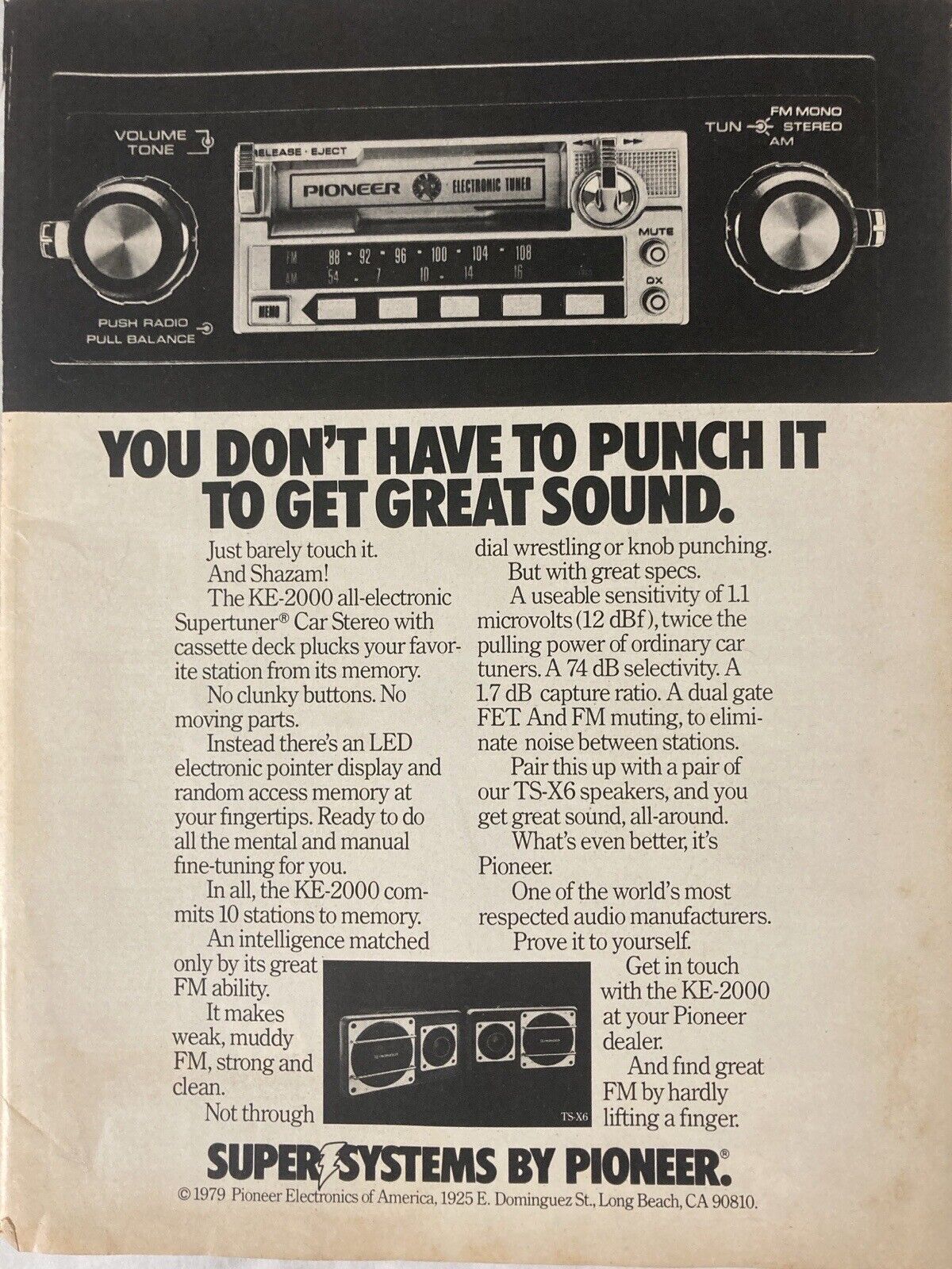 1979 Pioneer Car Stereo Radio KE-2000 Super Tuner Print Ad