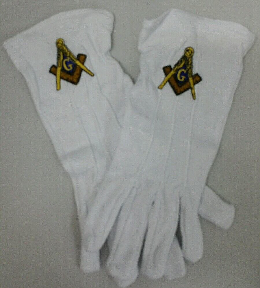 MASONIC FREEMASONS SQUARE AND COMPASS EMBROIDERED DRESS GLOVES 