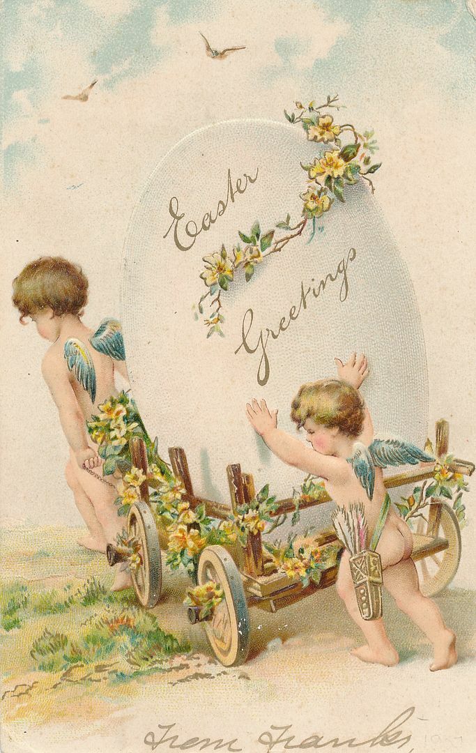EASTER - Two Angels Carting Huge Easter Egg PFB Postcard - 1907