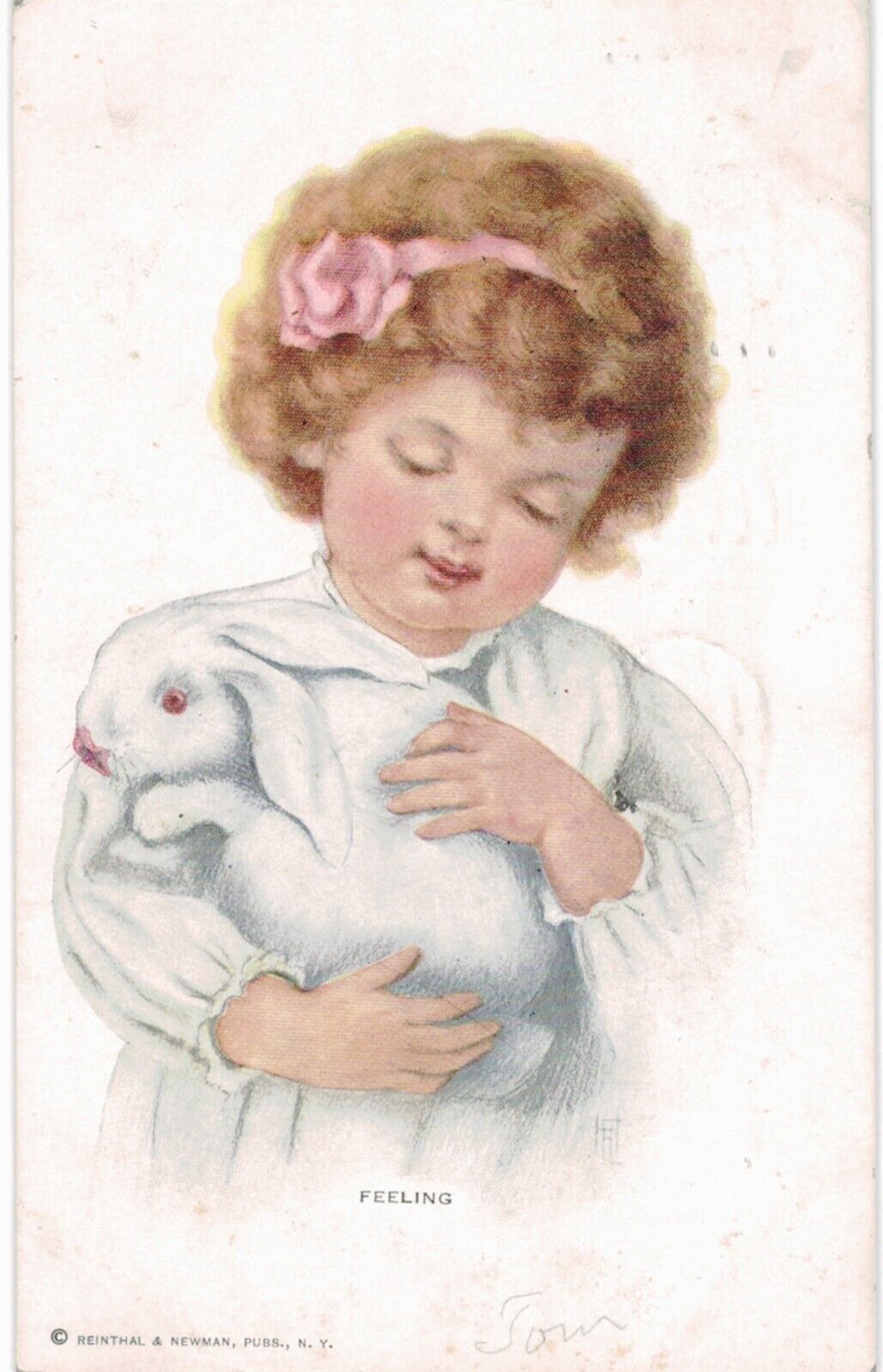 Easter Bunny A/S Harrison Fisher Feeling Girl & White Rabbit 1910 