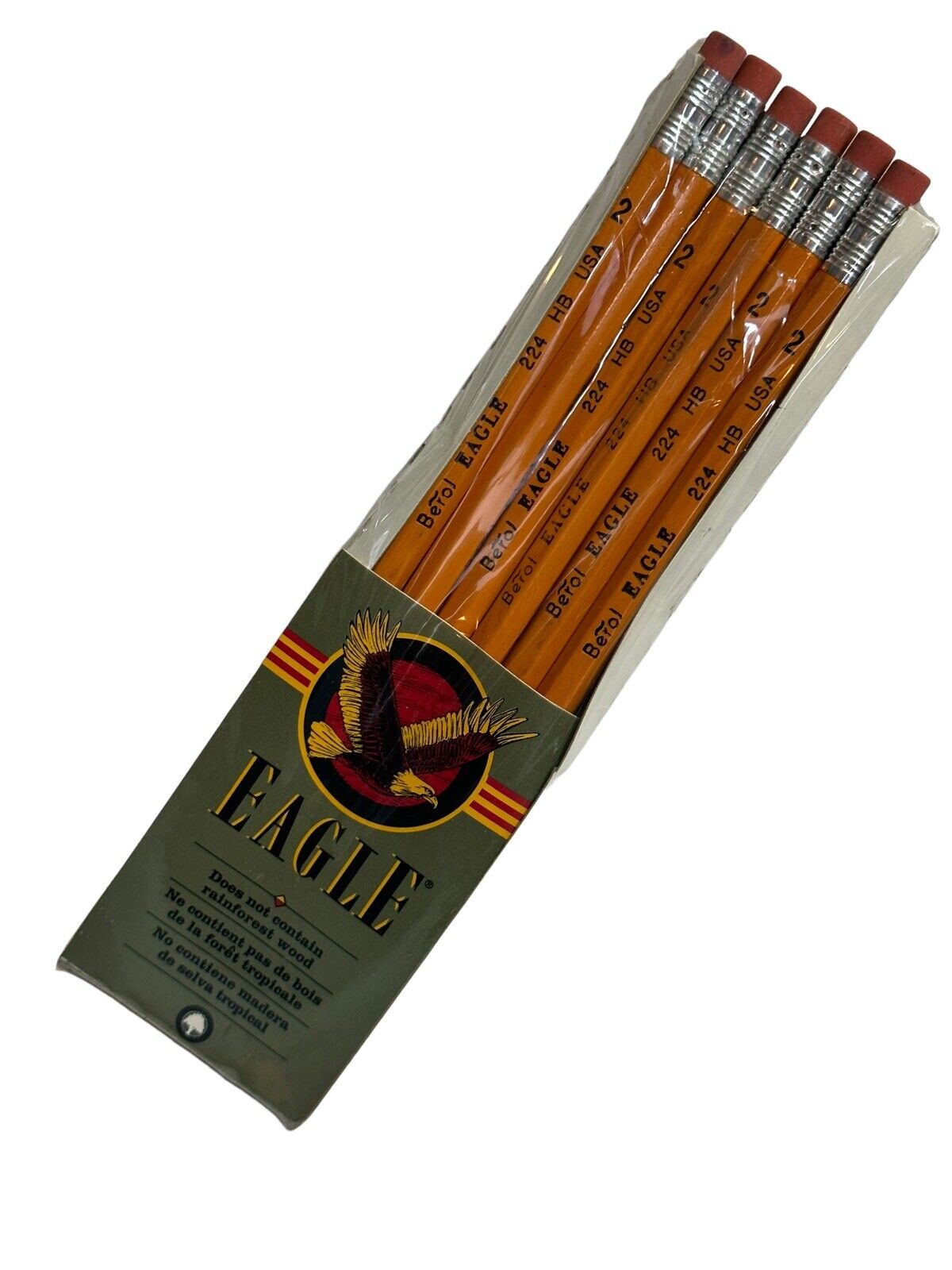 6 Berol Eagle 224 HB USA Made Wood Pencils NOS VTG Open Box UNSHARPENED