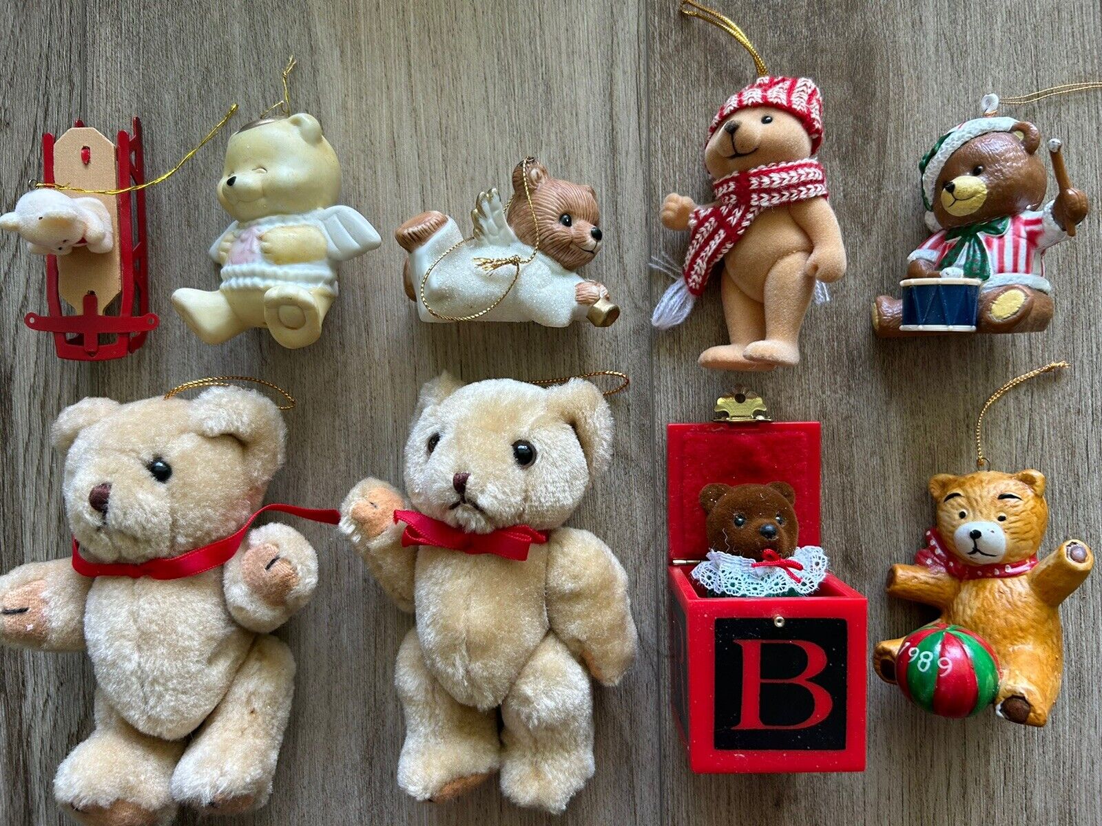 Vintage Christmas Bear Ornaments Lot Of 9 EUC