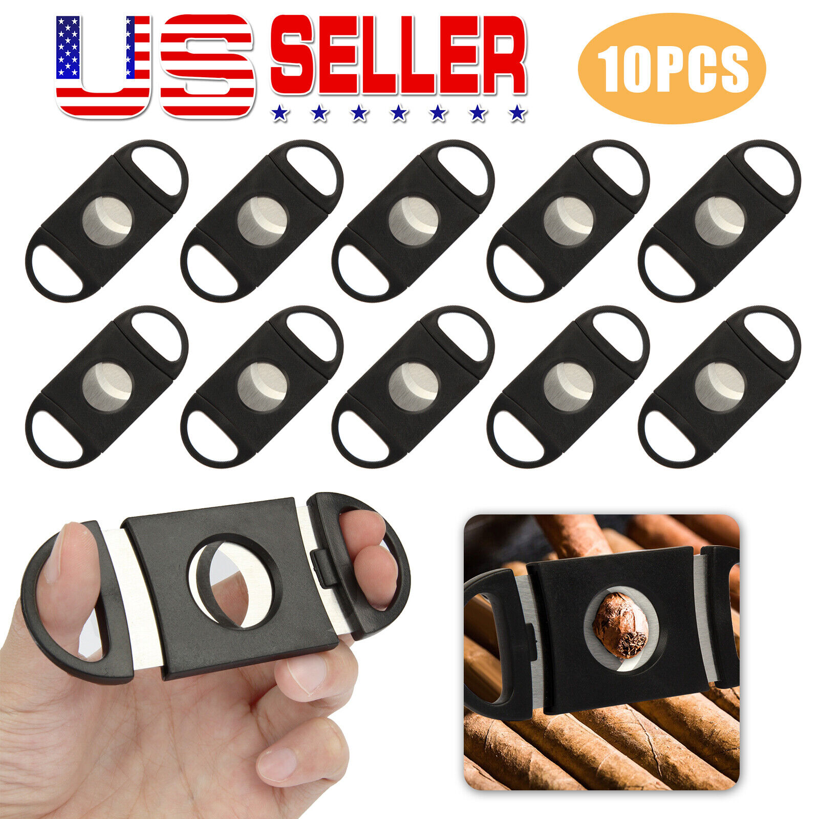 10 x Pocket Cigar Cutter Stainless Steel Double Blades Guillotine Knife Scissors