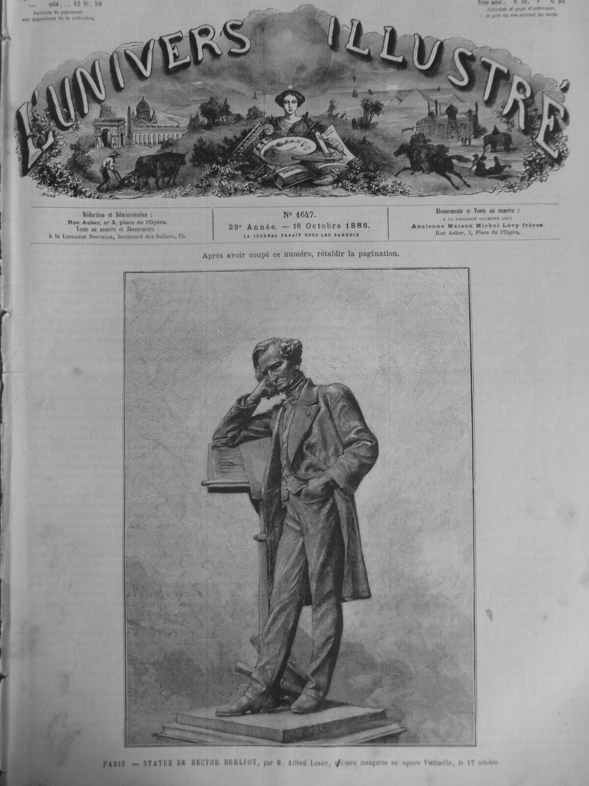 1863 1892 Berlioz Hector Theatre Portrait 3 Newspapers Antique