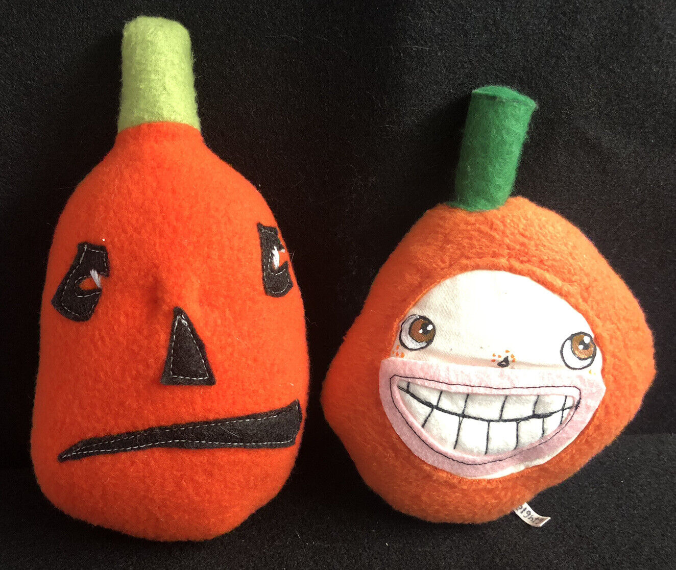 Creepy Cute Smiling Pumpkin Handmade Halloween Felt Plush Unique Rare, Jack O
