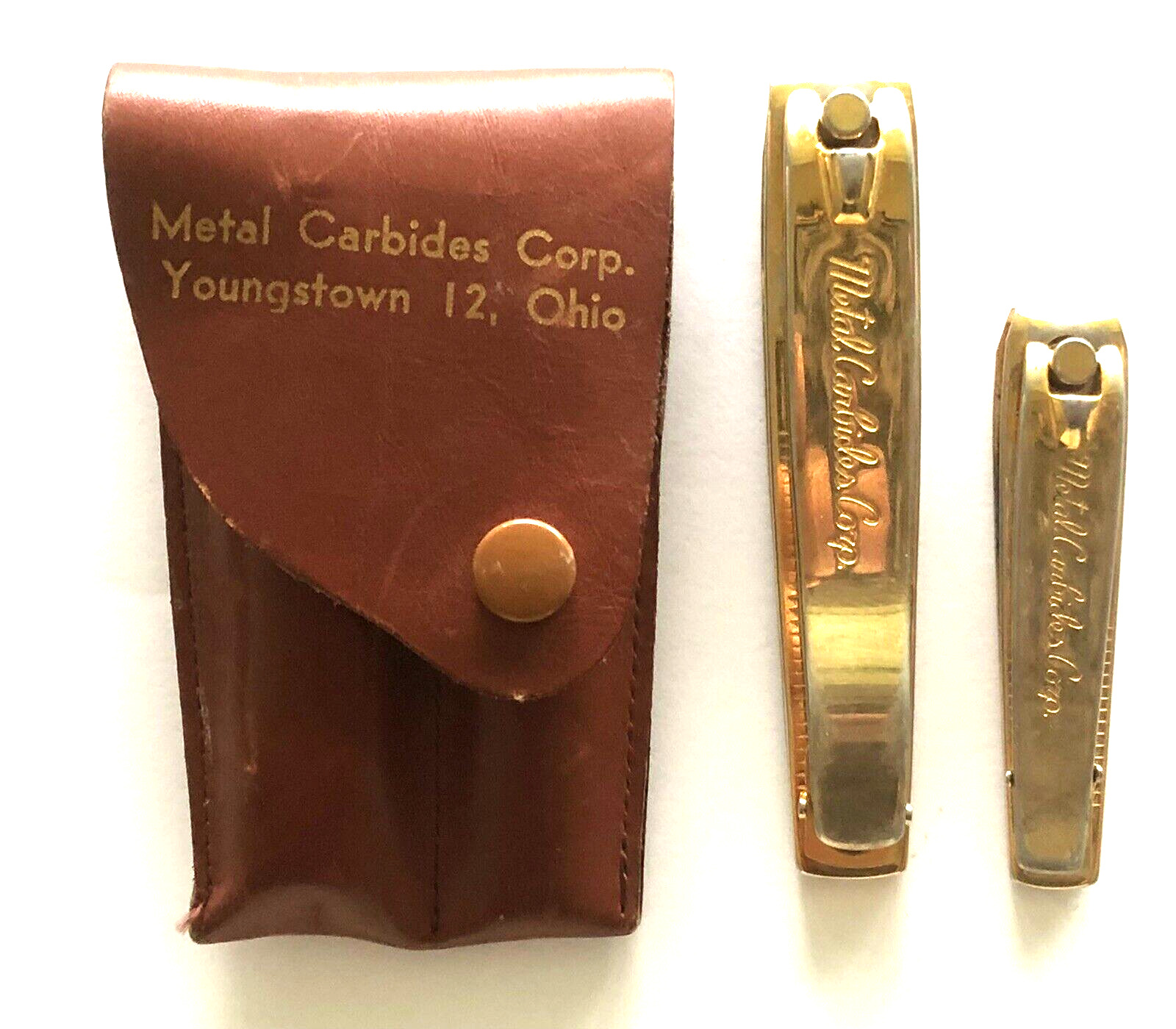 VINTAGE 1940s 1950s METAL CARBIDE CORP ADVERTISING GOLD TONE CLIPPERS WITH CASE