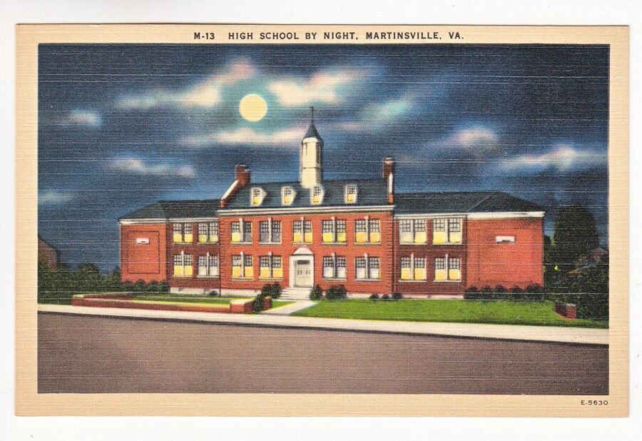 Postcard: High School, Martinsville, VA - Night View