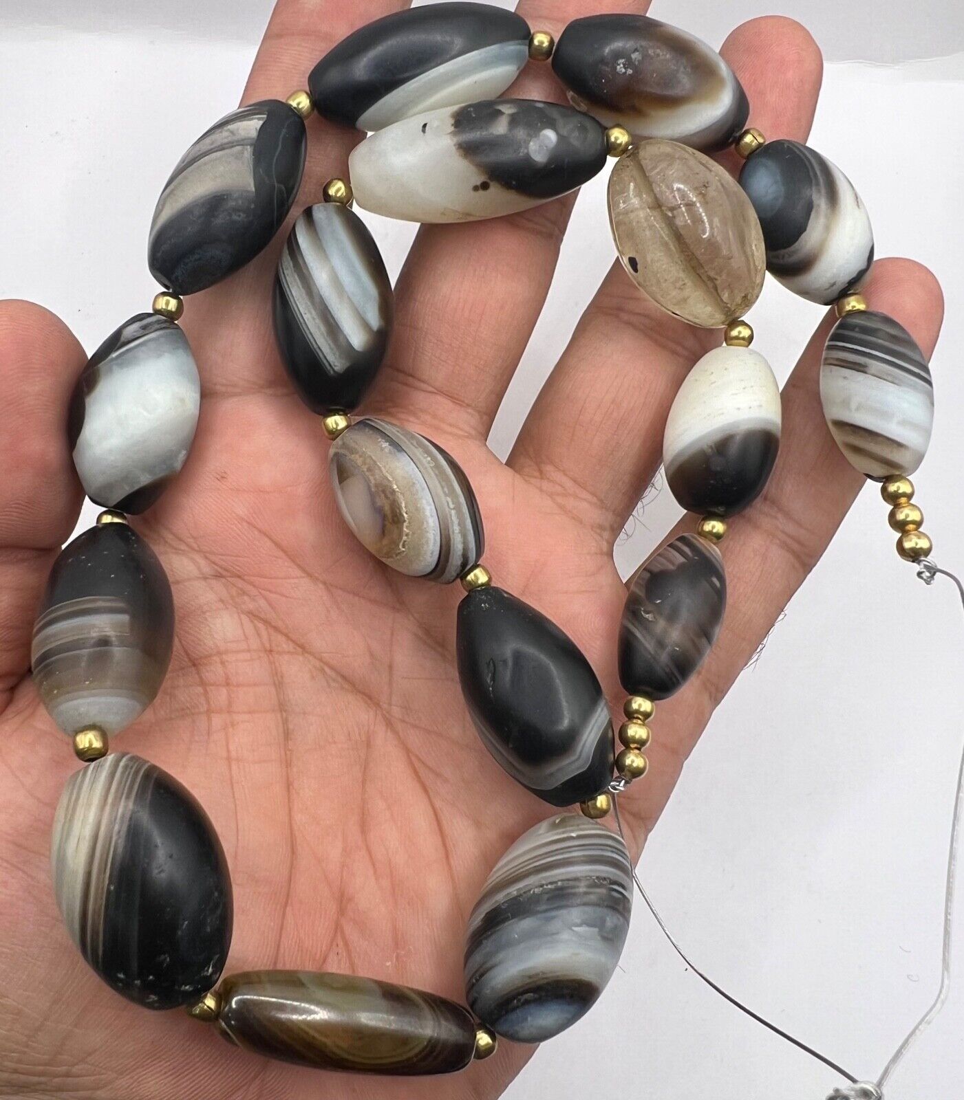 Rare Old Collection Of Ancient Sulmani Banded Beads Strand From Middle Eastern