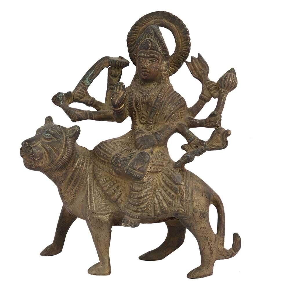 Handmade Vintage Finish Brass Ashtabhuja Goddess Durga Figurine Statue