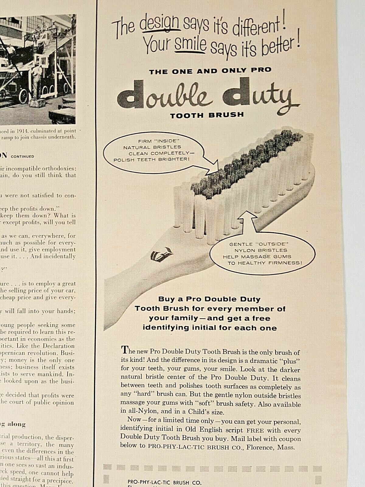 Vintage Tooth Brush Print Ad Pro Double Duty Initial Toothbrush 1959 Magazine Ad