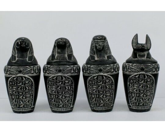 Egyptian Handmade Large Canopic Jars From Heavy Gray Basalt Stone Hand Carved