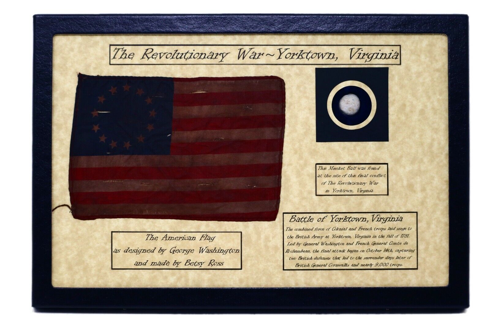 Revolutionary War Bullet from Yorktown, VA in a  8 x 12 Display Case with COA