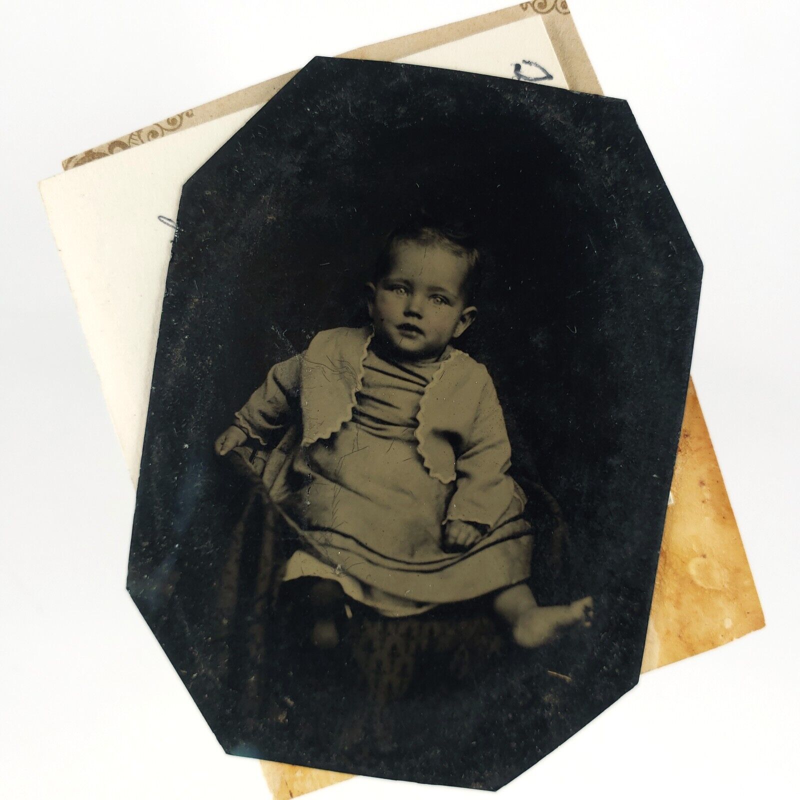 Lincoln Illinois Baby Tintype c1871 Antique 1/9 Plate Named Child Photo A3266
