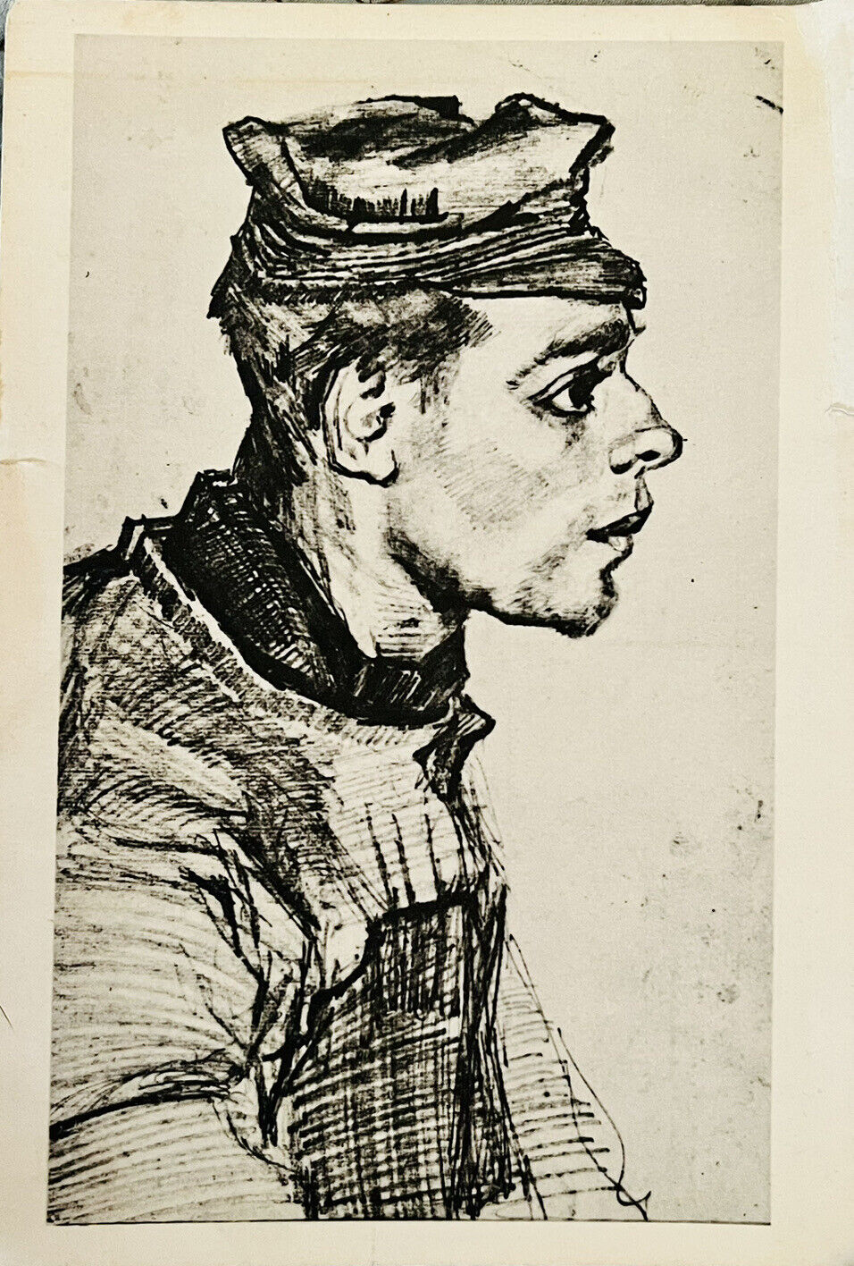 Old Vincent Van Gogh Sketch Drawing Young Peasant Man RARE VTG Postcard