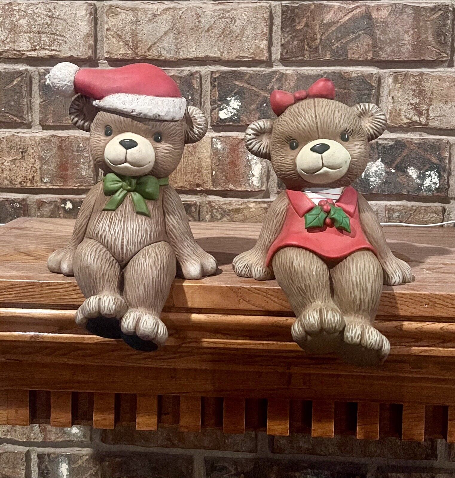 Vint Ceramics Hand Painted Mr  & Mrs Teddy Figurines Christmas Bears Cir. ‘80’s