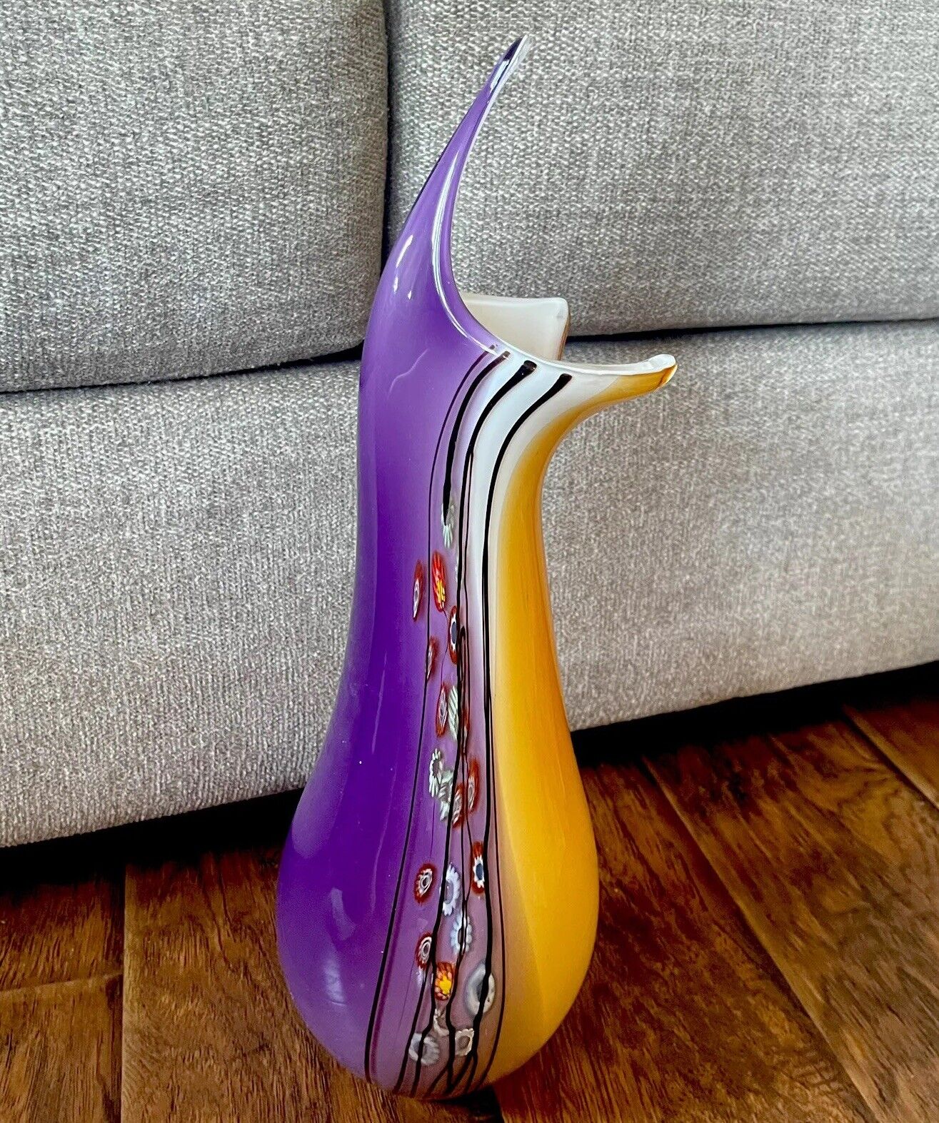 Vintage SIGNED Large Murano Art Glass Vase Colorful Millefiori RARE Piece 17”