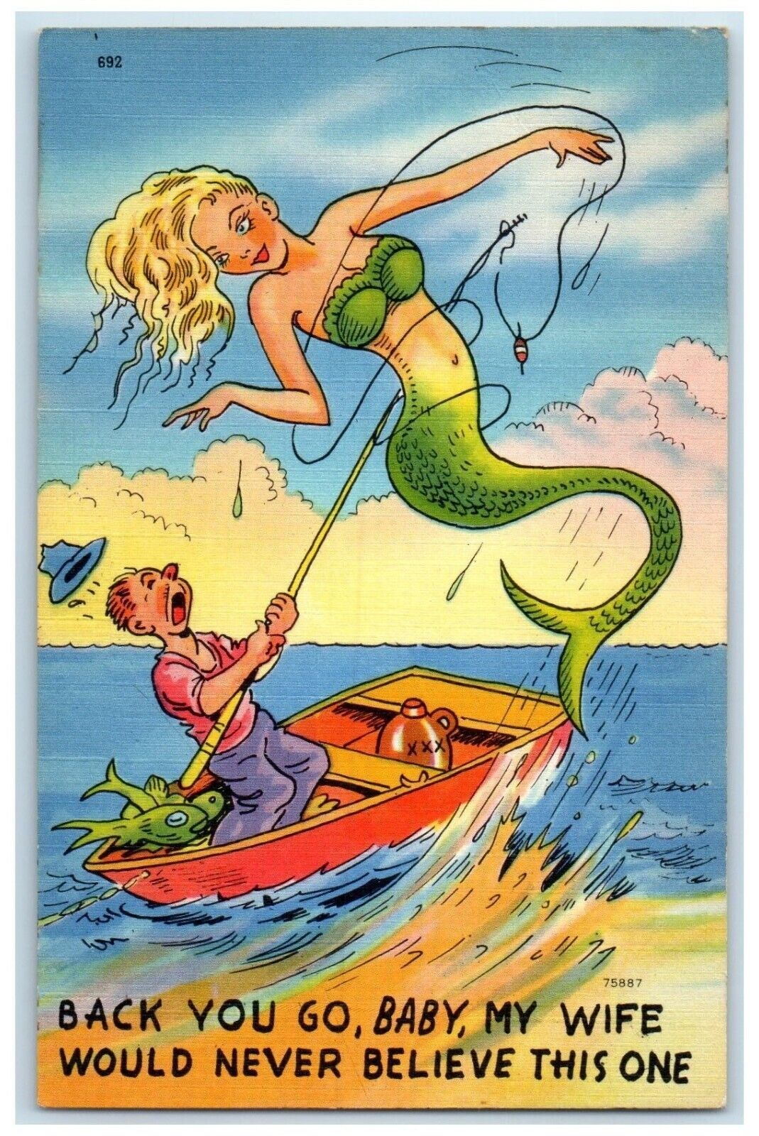 c1930's Fishermen Cached Mermaid My Wife Would Never Believe This One Postcard
