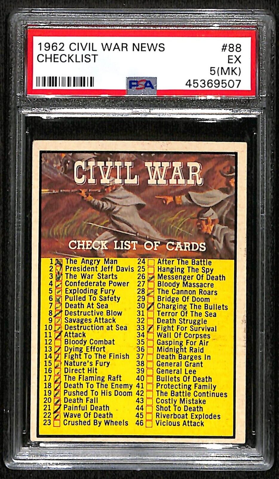 1962 Topps Civil War News #88 Checklist PSA 5 EX (MK) Marked 7067