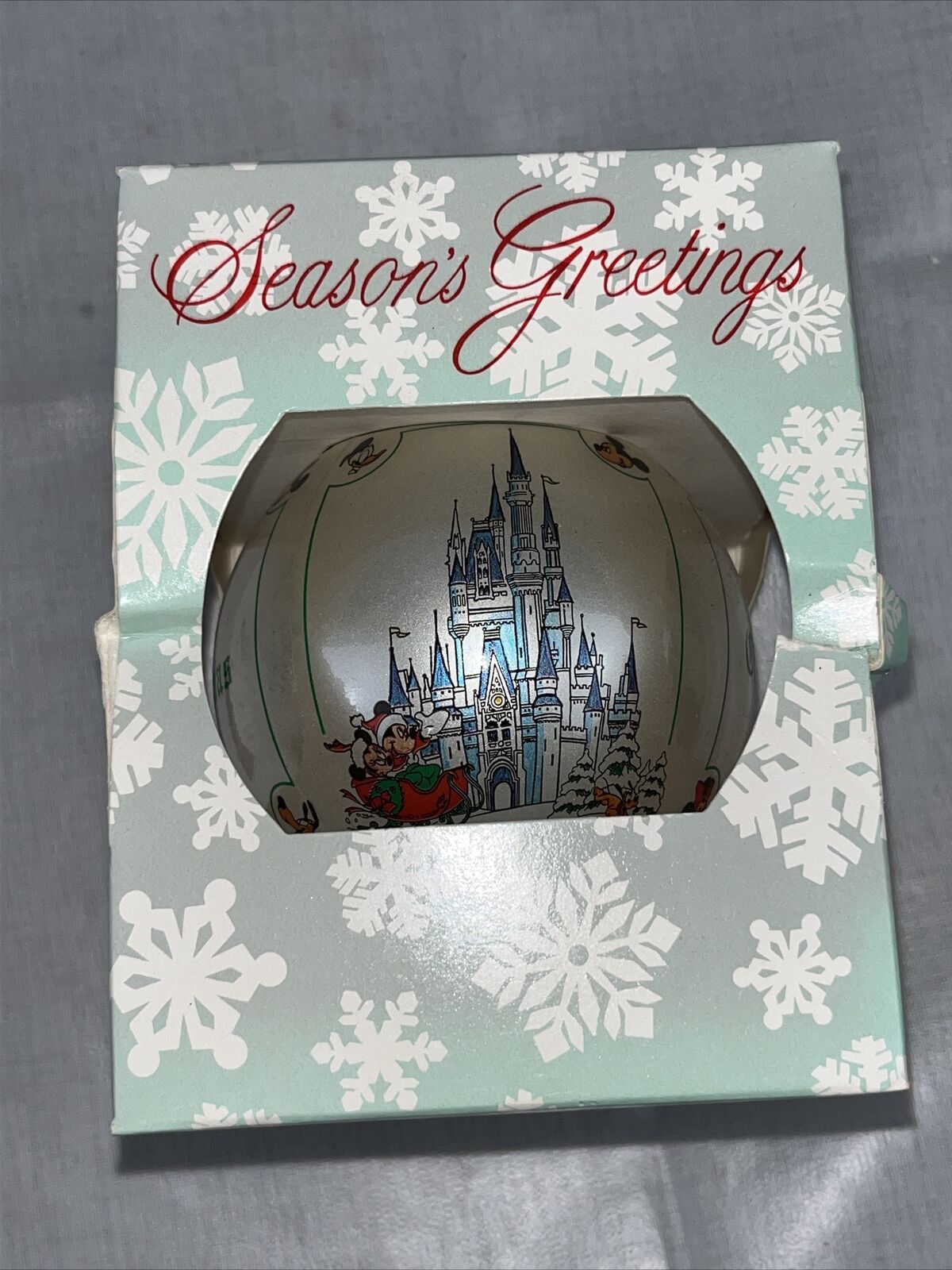 Vintage Christmas Season\'s Greetings Disney Castle Ornament 1987