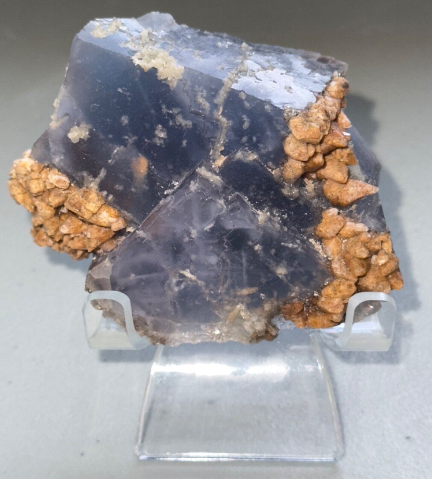 Blue Cubic Fluorite/Orange Calcite Specimen,Quartz Crystal,Metaphysical,Decor