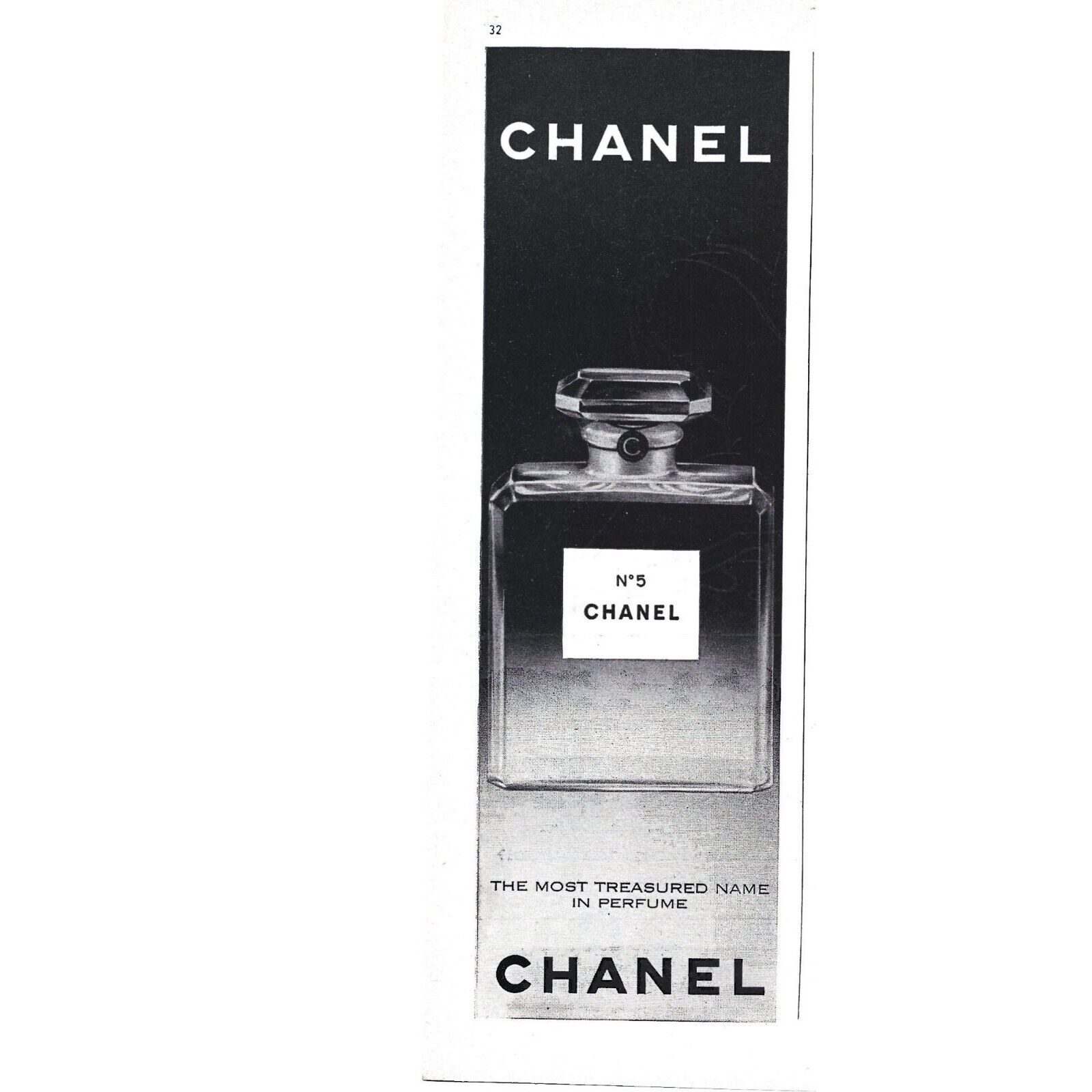 Chanel Number 5 No 5 Perfume 1960s Vintage Print Ad 9 x 3 inch Tall