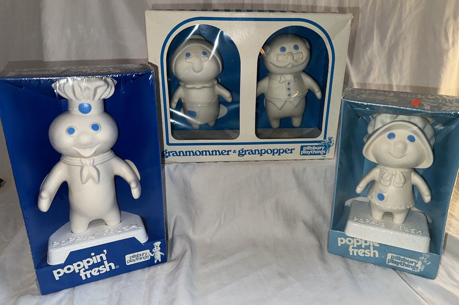Vintage Pillsbury Doughboy vinyl Family figures lot. Poppin/Poppie Fresh. GM/GP.