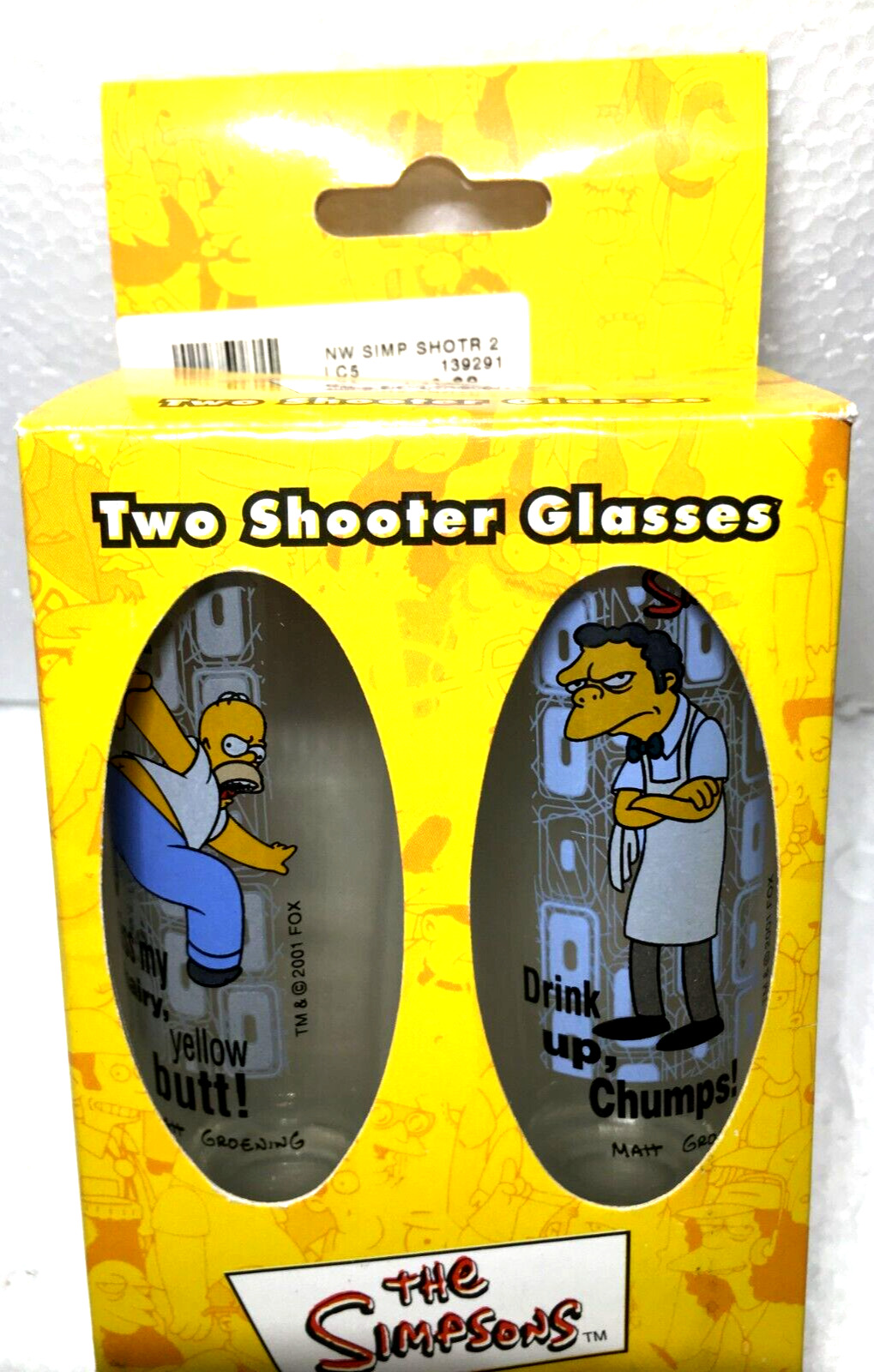 Vintage The Simpsons 2 Shooter Shot Glasses Homer Moe Naughty New \