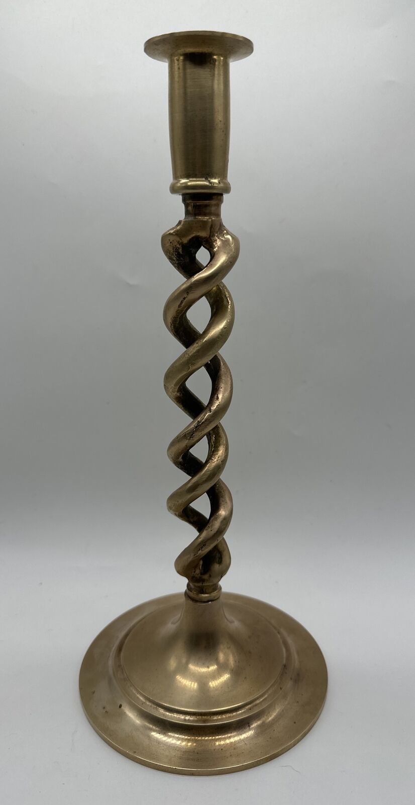 Antique Open Spiral Barley Twist Brass Taper Candlestick Holder 11.25” Tall