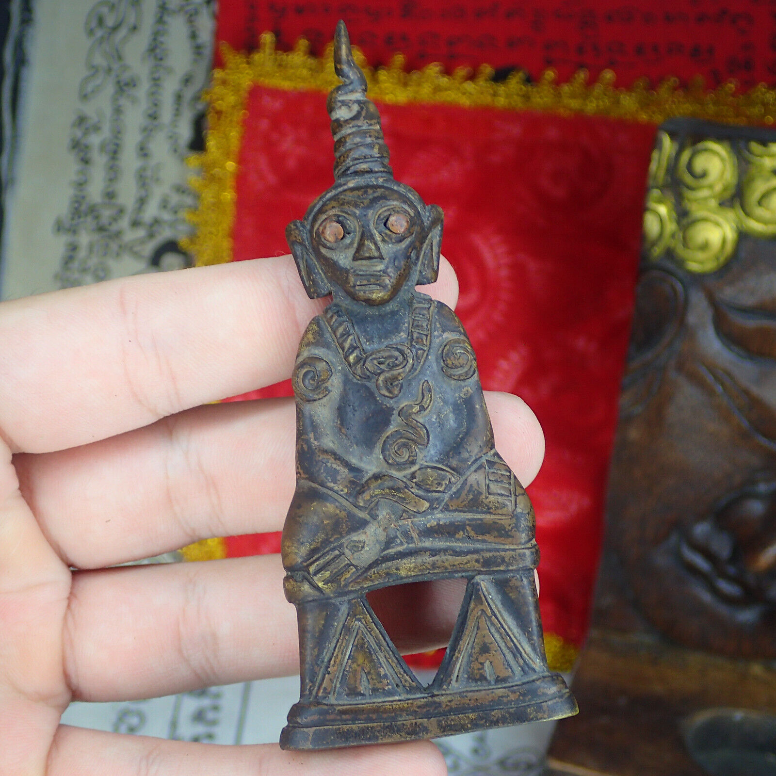 Phra Chai Ngang / BuchaNgang Old Buddha Statue / Buddhism Talisman Rare Brass