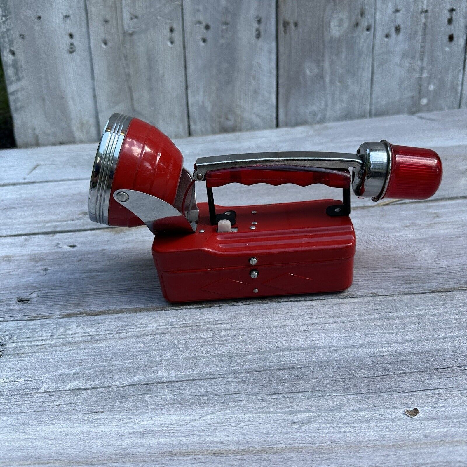 Vintage Red Metal Lantern/Flashlight & Red Flasher - Tested Working