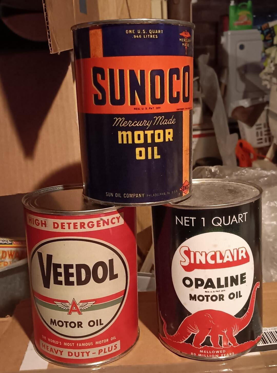 Oil Cans Sunoco Veedol Sinclair Opaline One Quart Display Shop Garage