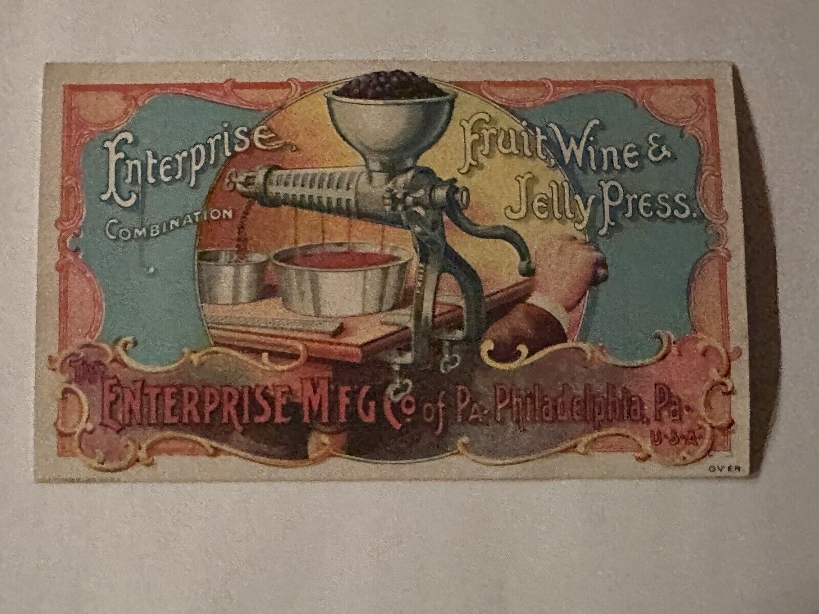 RARE Antique ENTERPRISE Fruit, Wine & Jelly Pres - 1890\'s - Victorian Trade Card