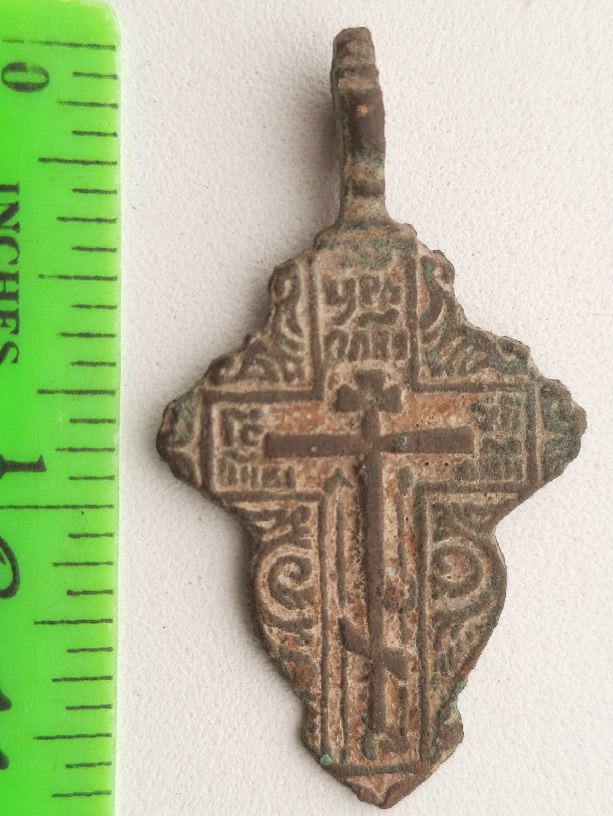 Ancient Vintage bronze cross icon Christianity Amulet Pendant Necklace 4 g