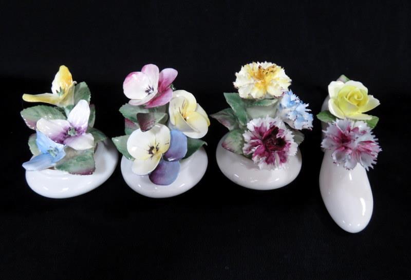 3 Lovely Mercia Bone China Flower Figurines + 1 Shoe