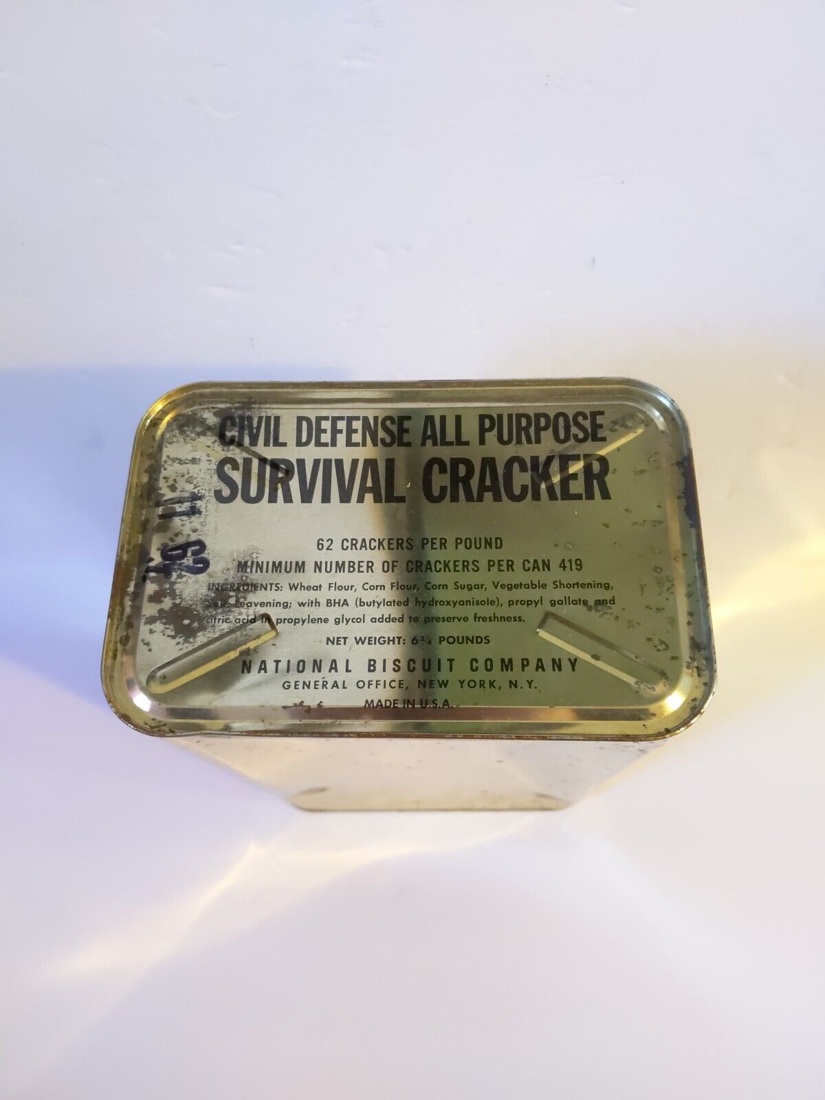 1962 Civil Defense All Purpose Survival Cracker, Sealed Metal Can