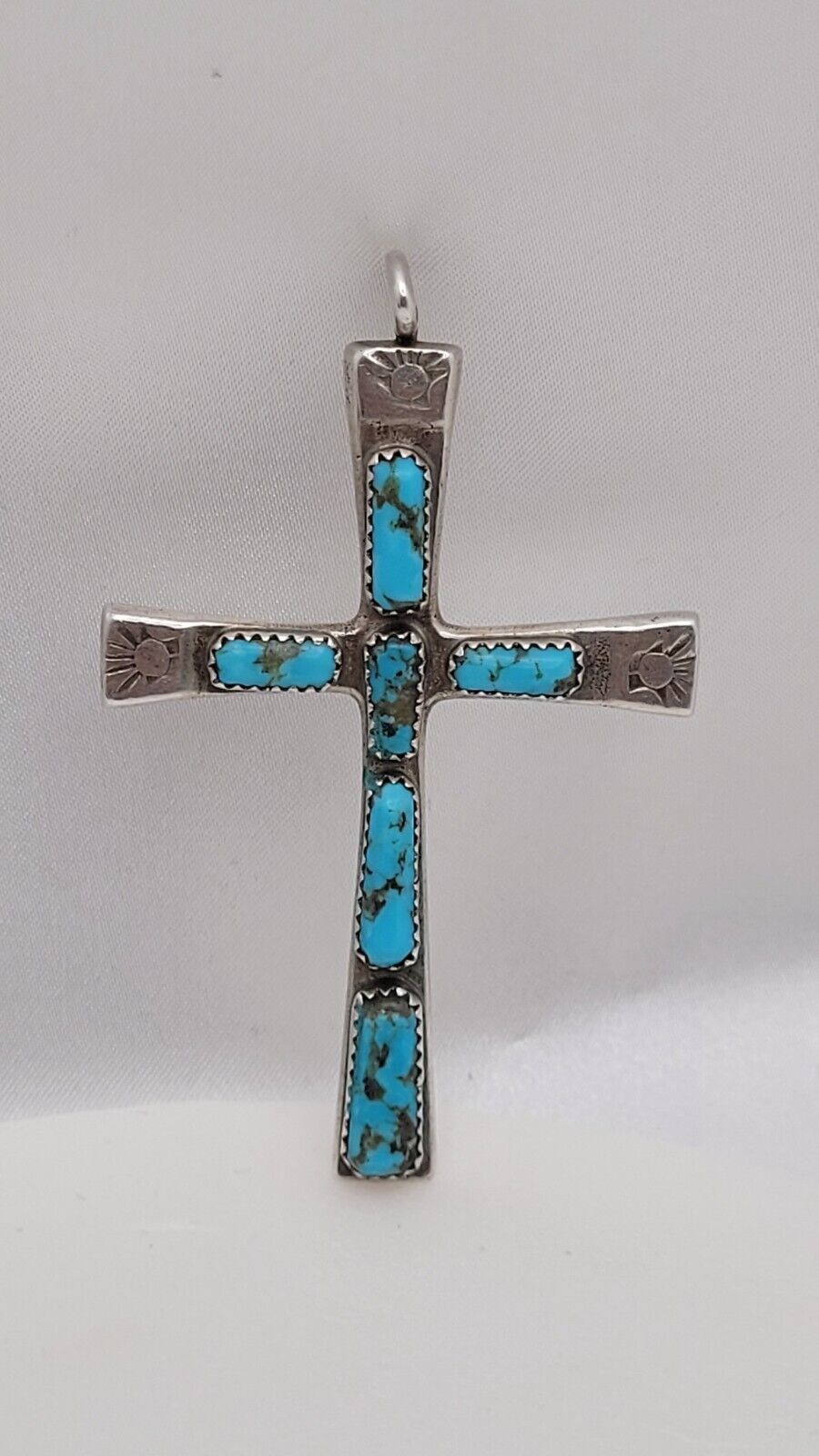 Vintage Native American Wilbur Iule Zuni .925 Sterling Silver Turquoise Cross