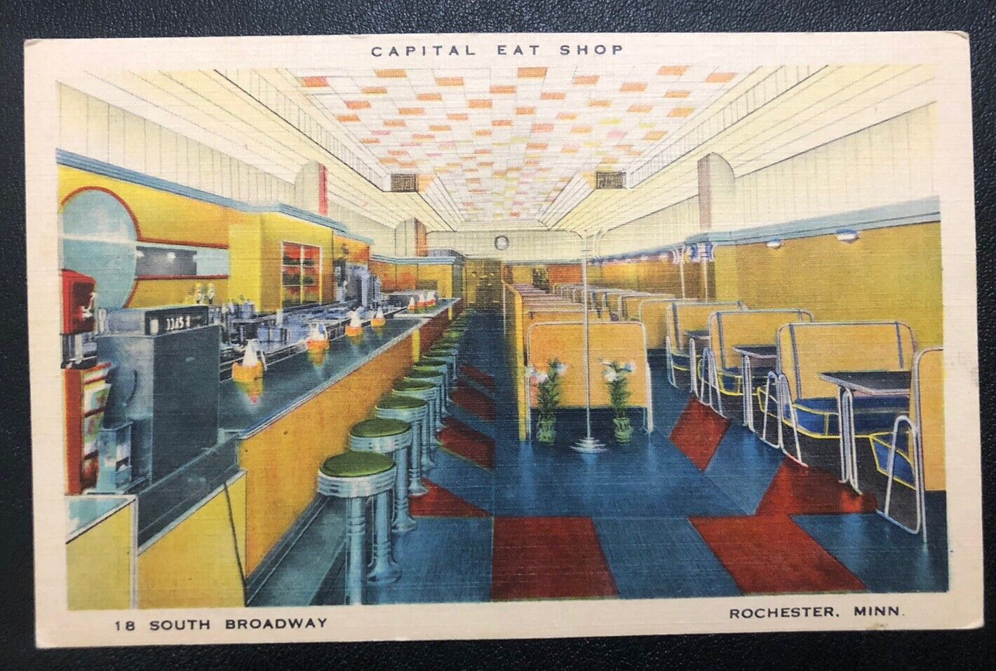 Capital Eat Shop Interior Linen Diner Rochester MN Vintage Postcard V31