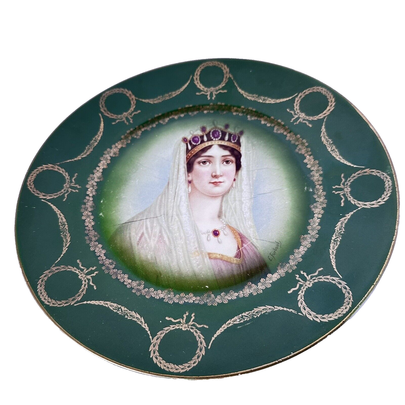 Antique Empress Josephine Porcelain Portrait Cabinet Plate Signed E Furlaud