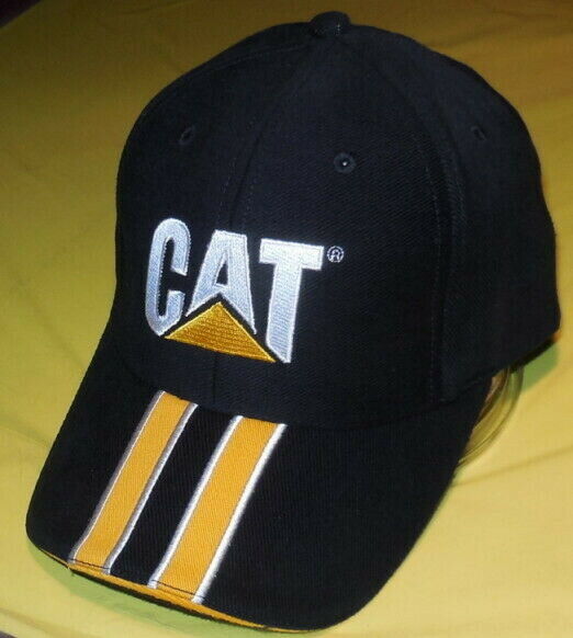 New CAT Dozer Racing Stripe Caterpillar Baseball Cap Black/Gold Construction Hat