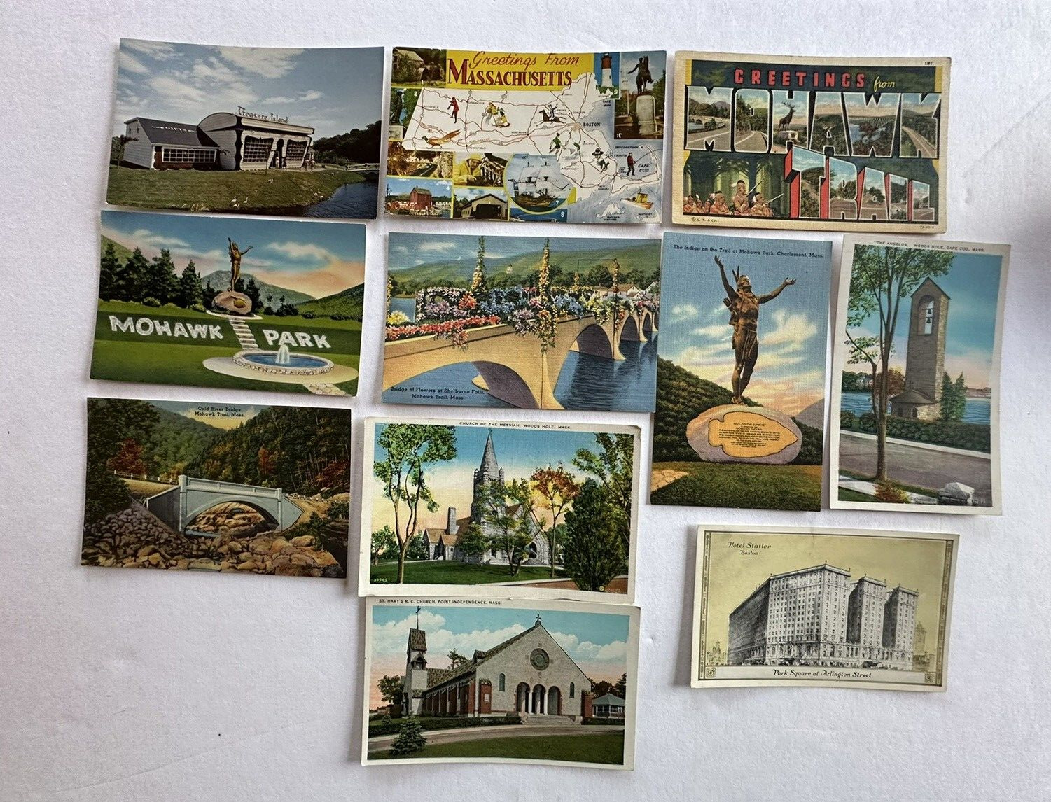 Vintage (Lot of 11) Massachusetts Postcard 1910-1970 Mohawk Trail Boston Hyannis