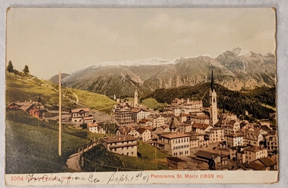 Postcard C 439, Panorama St. Moriz Switzerland's Engardin Valley