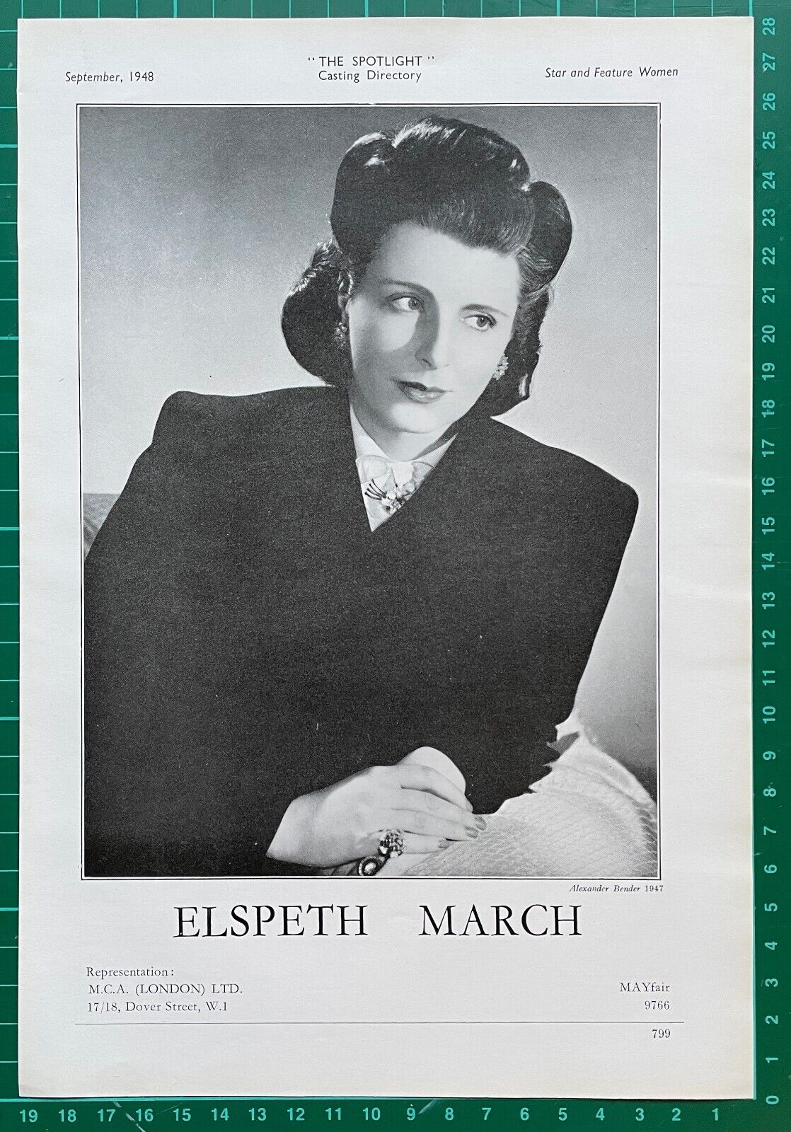ELSPETH MARCH / BERYL MASON Rare Vintage Acting Agency Page from 1948