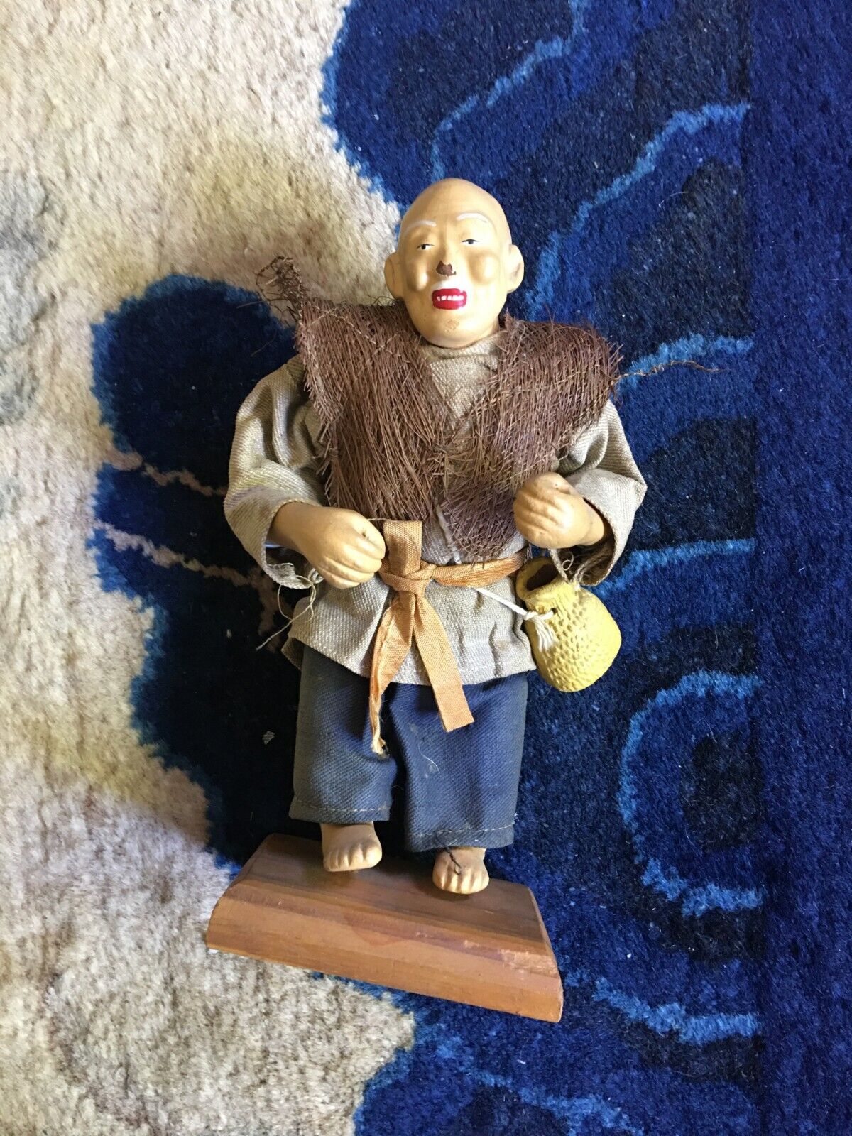 Vintage / Antique Chinese / Japanese handmade linen pottery Old Fisherman figure
