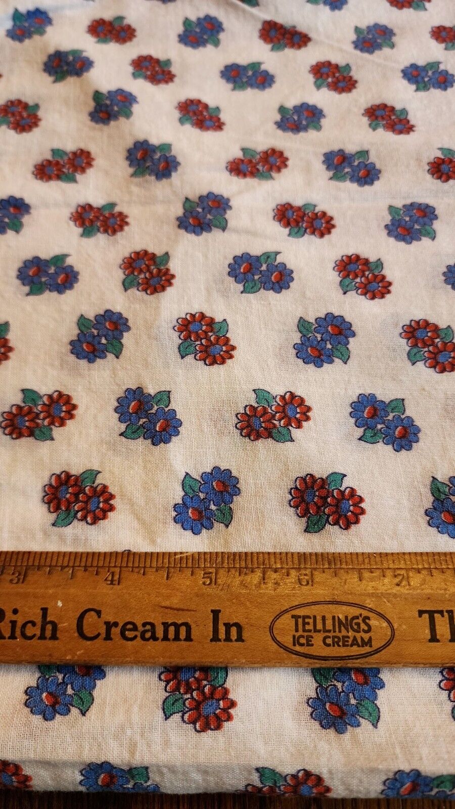 Vintage Feed Flour Sack Fabric Red White Blue Flowers Floral 11x24 Sack Form