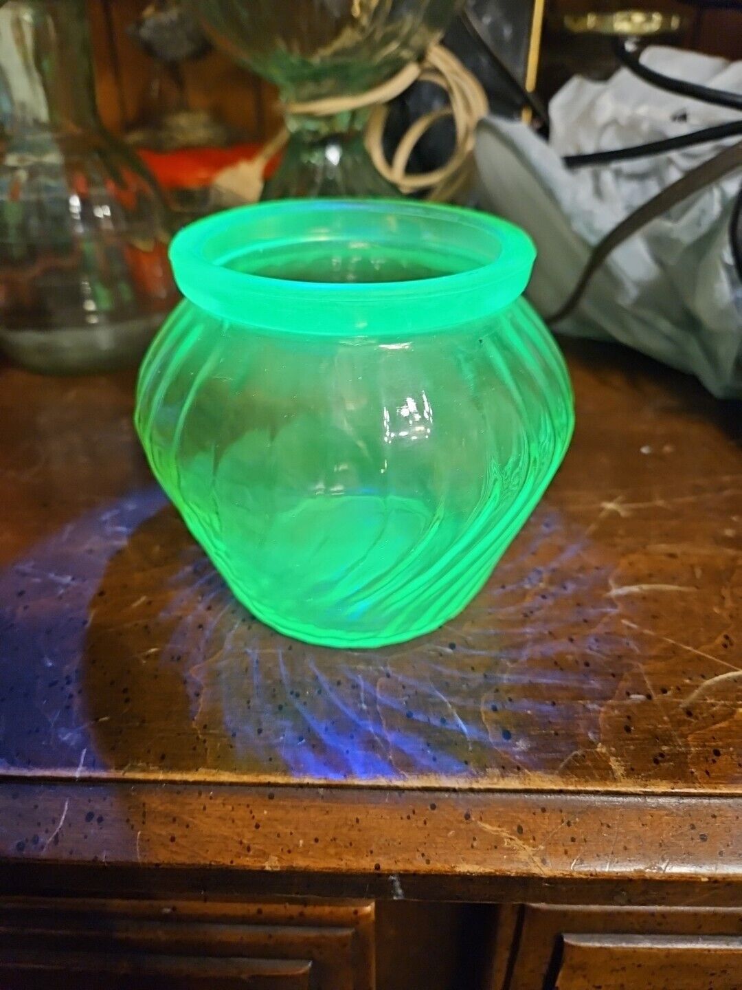 small vase or container ~ VASELINE URANIUM Depression glass 