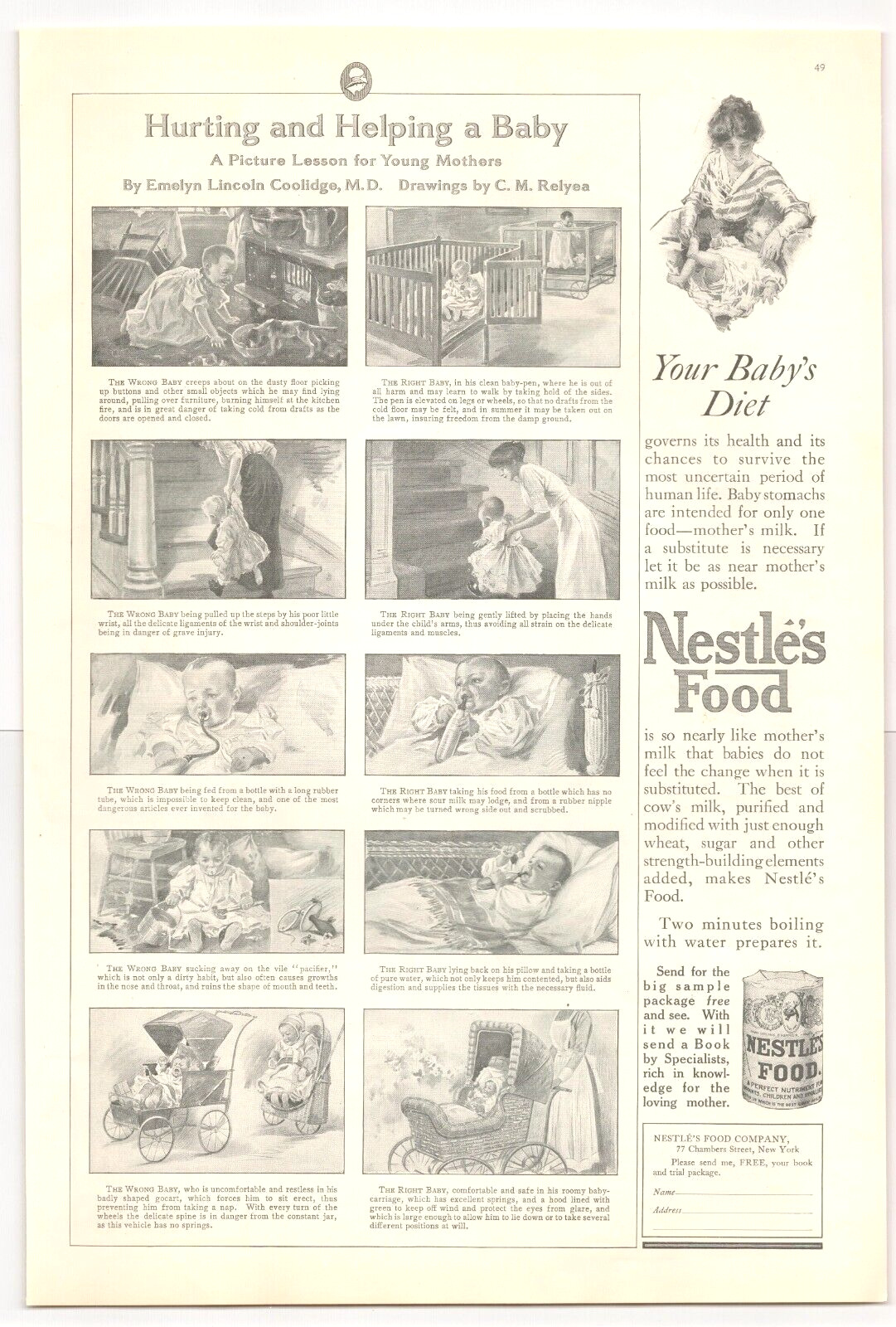 1913 NESTLE\'s Baby Food infant care antique PRINT AD just like mother\'s milk