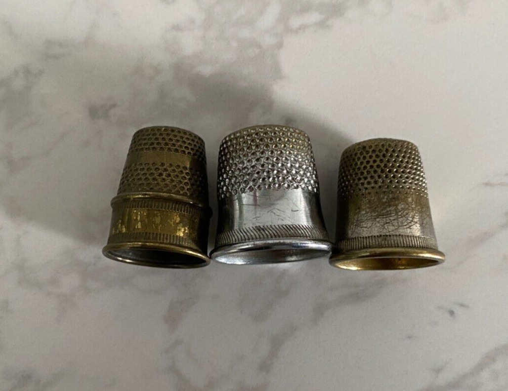 Lot Of 3 Vintage Metal Sewing Thimbles